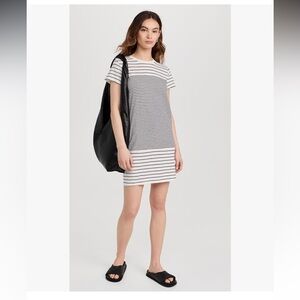 ATM Slub Knit Short Sleeve T Shirt Dress Striped Womens Medium